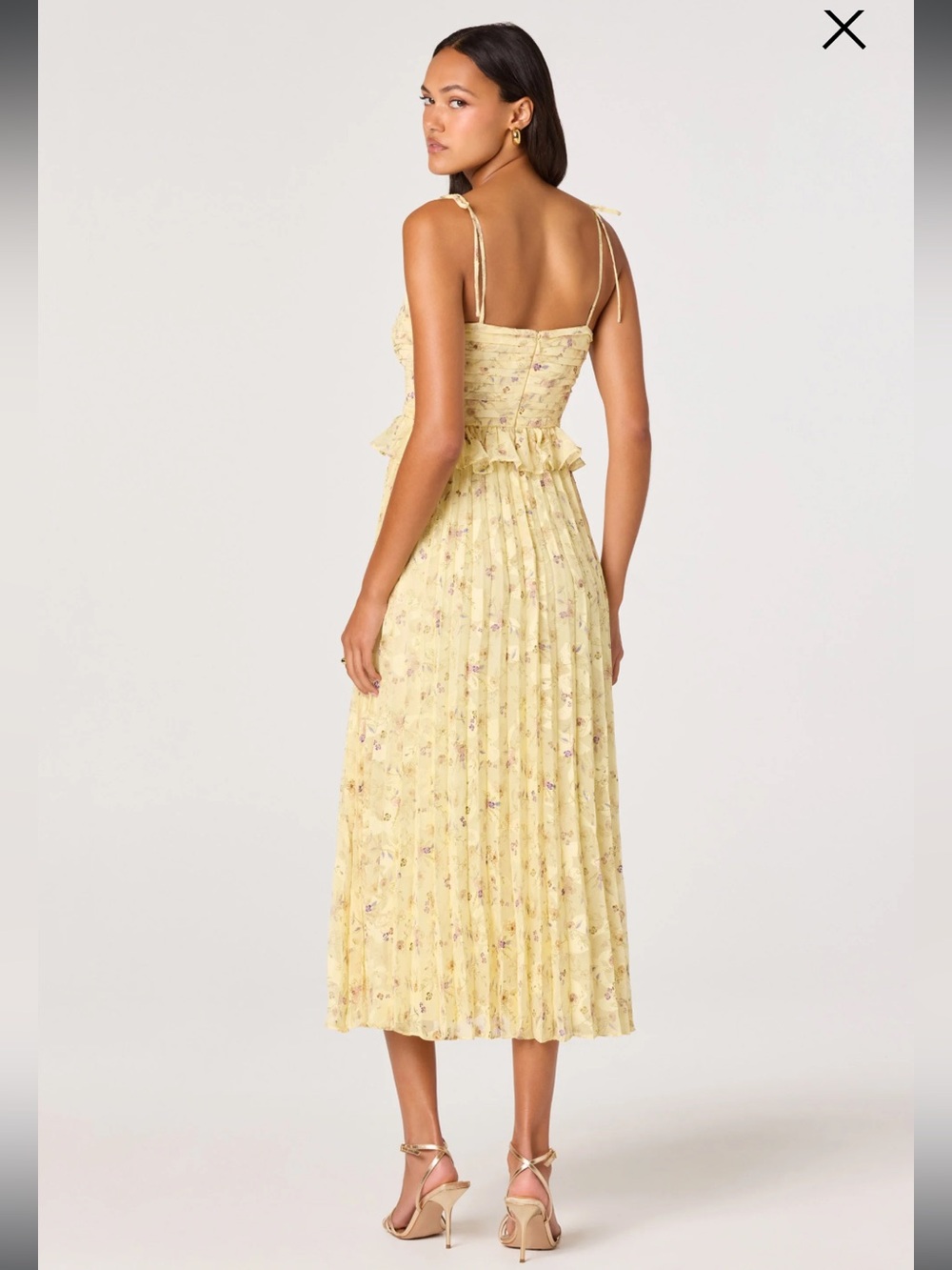 astr the label emerys yellow floral tie-shoulder midi dress size small NEW - Picture 4 of 12